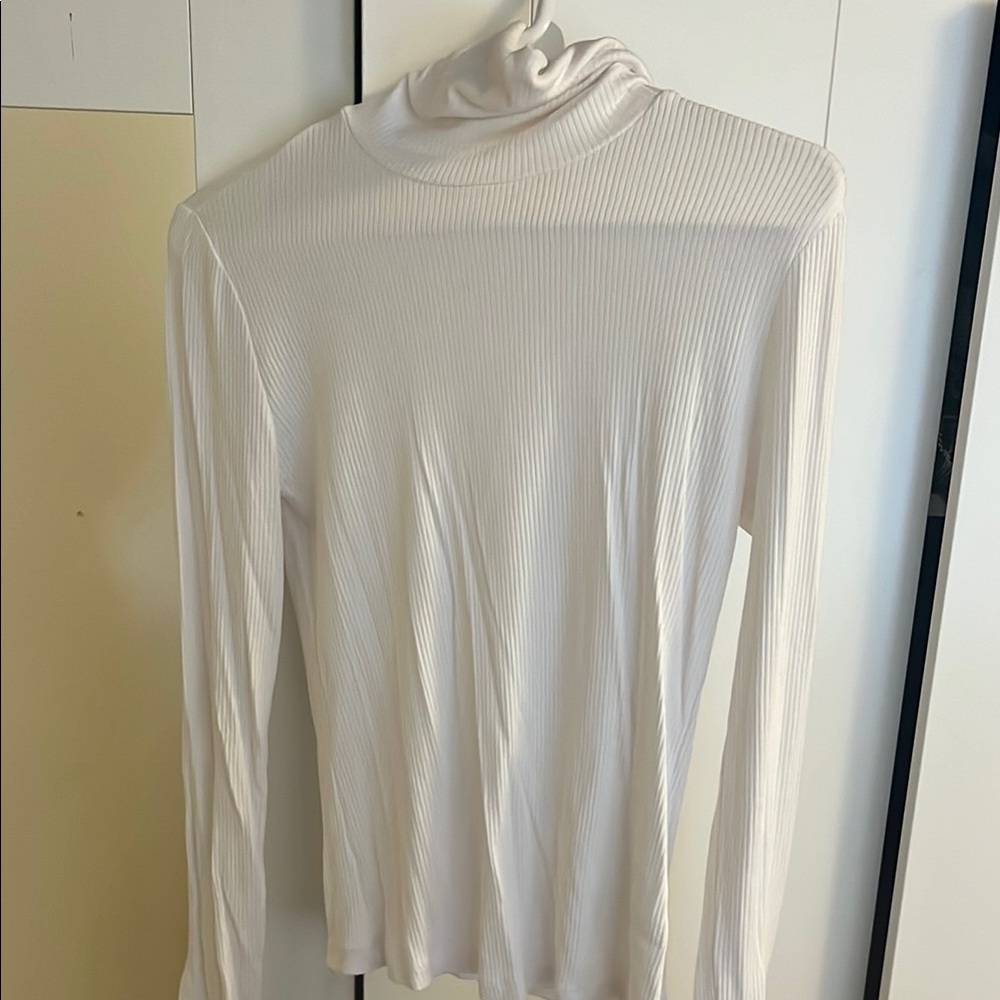 White Ribbed Turtleneck Top